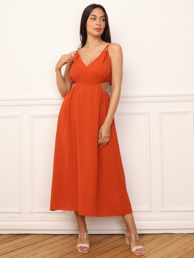 Robe taille cut out mi-longue terre de sienne