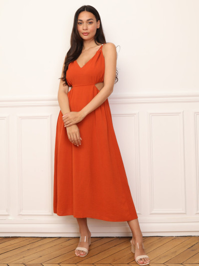 Robe taille cut out mi-longue terre de sienne