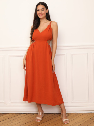 Robe taille cut out mi-longue terre de sienne