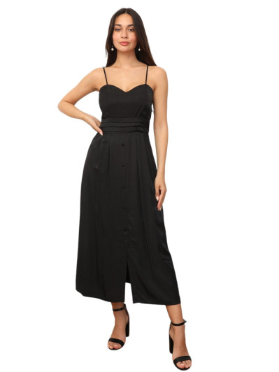 Robe à boutons et détails plissés