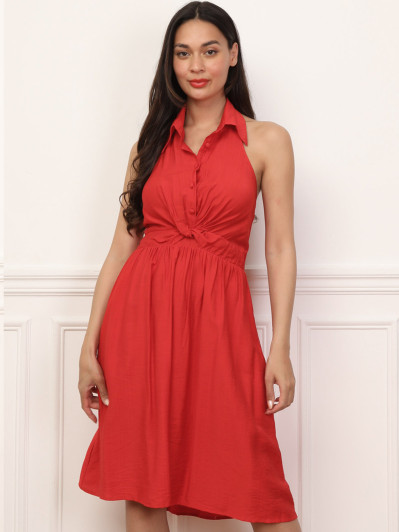 Robe dos-nu à col chemise rouge