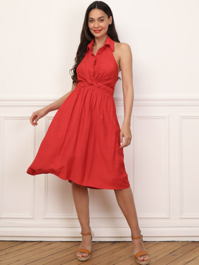 Robe dos-nu à col chemise rouge