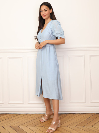 Robe à manches ballons et boutons