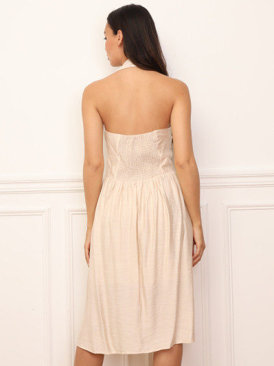 Robe dos-nu à col chemise beige