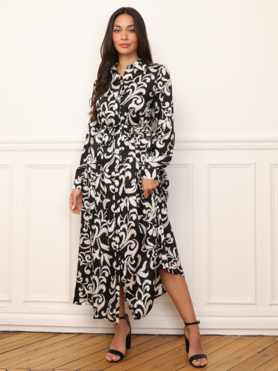 Robe chemise évasée à motifs