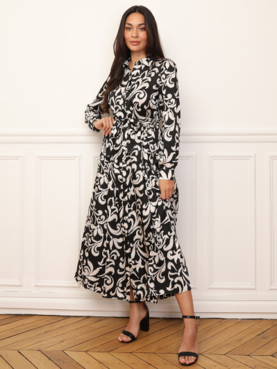 Robe chemise évasée à motifs