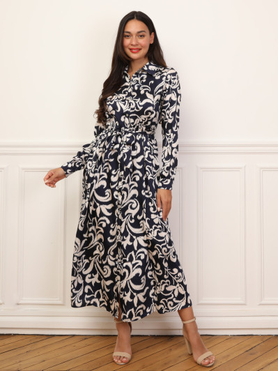 Robe chemise évasée à motifs