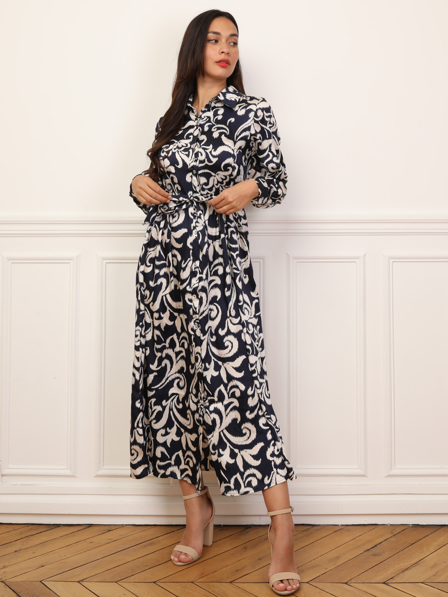 Robe chemise évasée à motifs