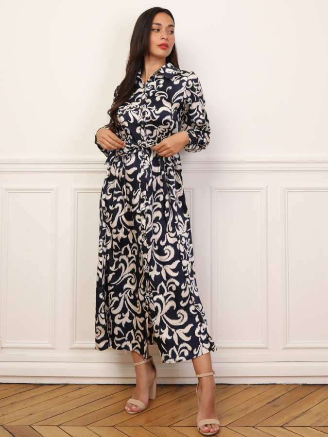 Robe chemise évasée à motifs