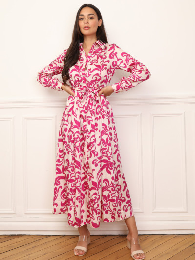 Robe chemise évasée à motifs