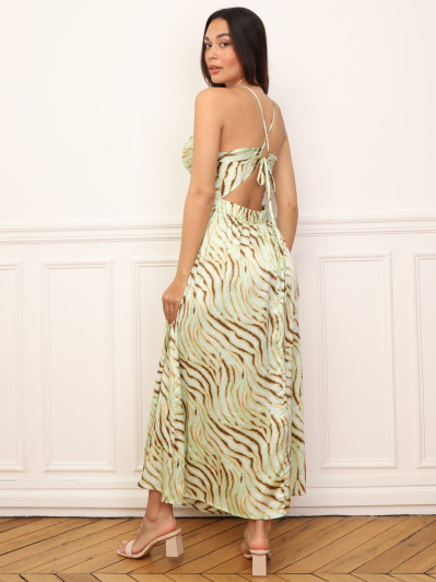 Robe longue froncée à motif zébré