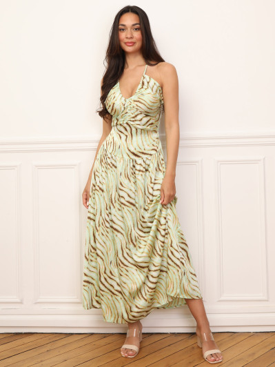 Robe longue froncée à motif zébré