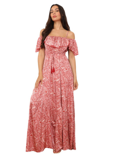 Robe évasée à volants et motif cachemire