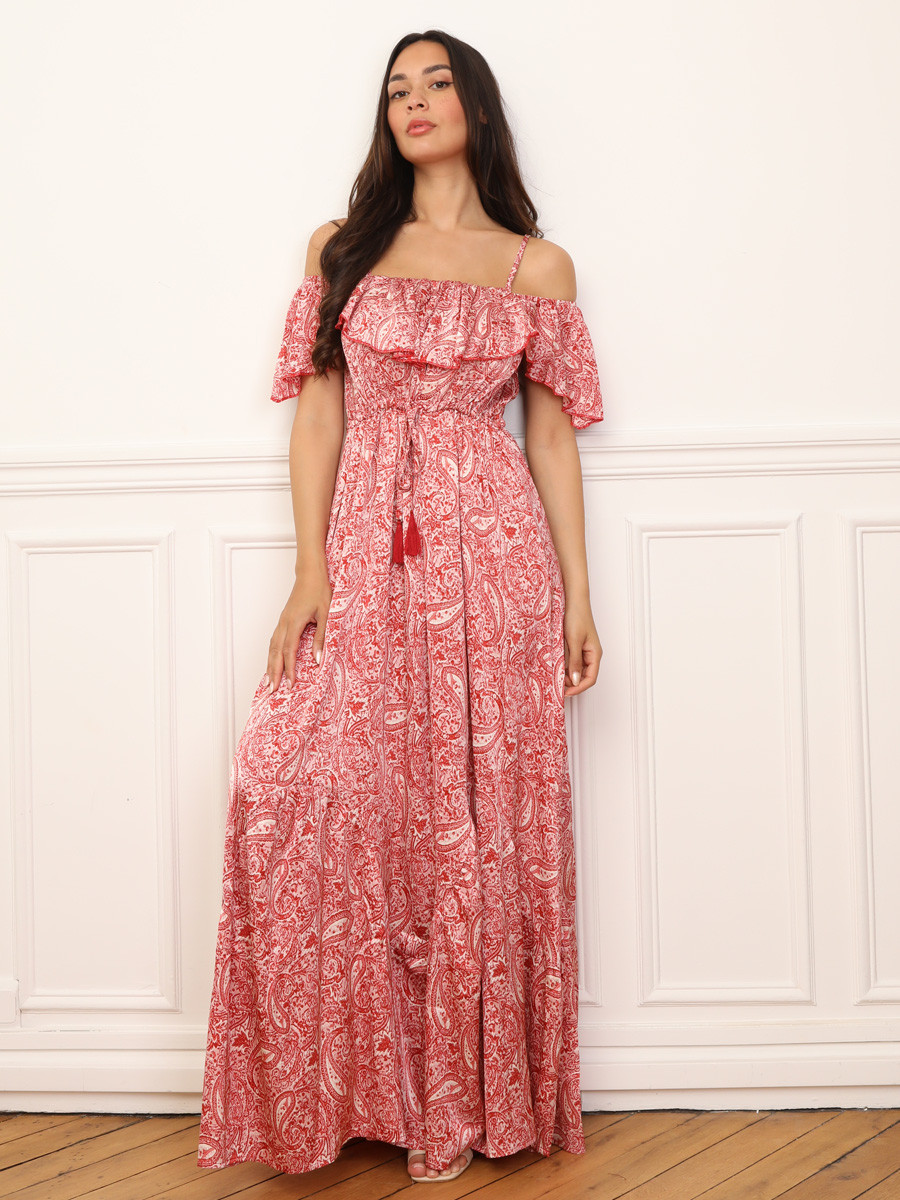 Robe évasée à volants et motif cachemire