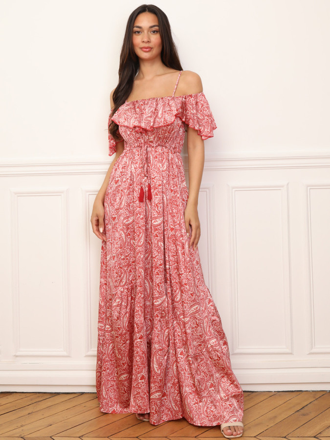 Robe évasée à volants et motif cachemire