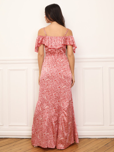 Robe évasée à volants et motif cachemire