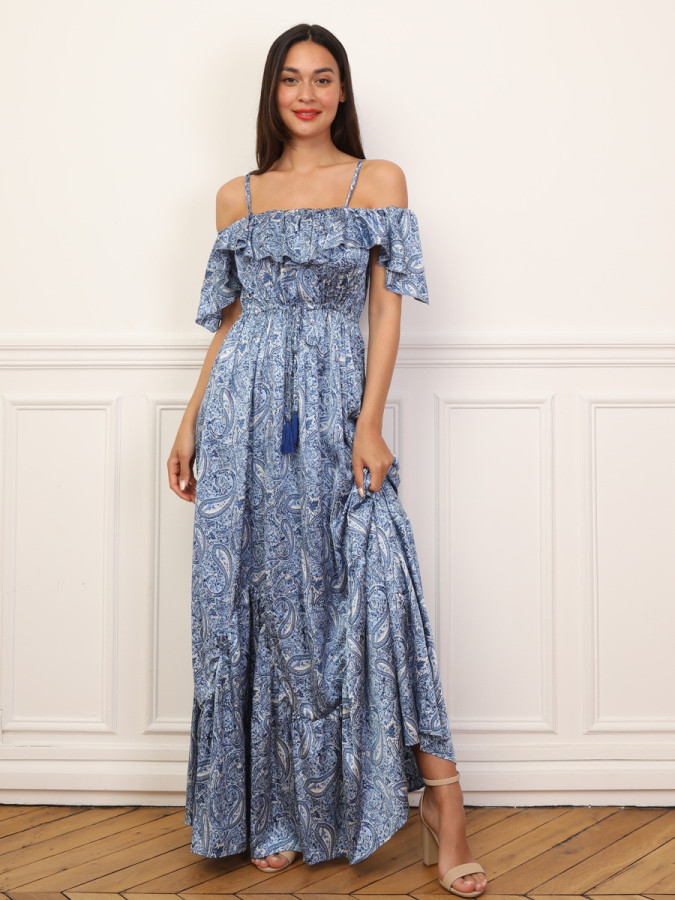 Robe évasée à volants et motif cachemire