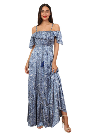 Robe évasée à volants et motif cachemire