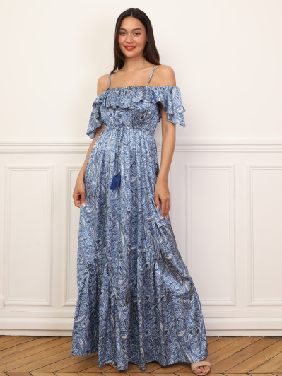 Robe évasée à volants et motif cachemire