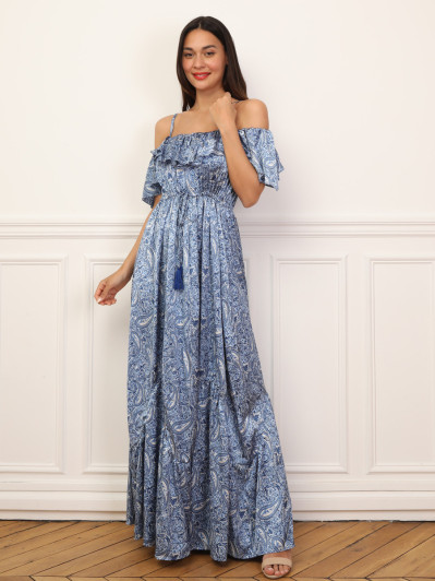 Robe évasée à volants et motif cachemire