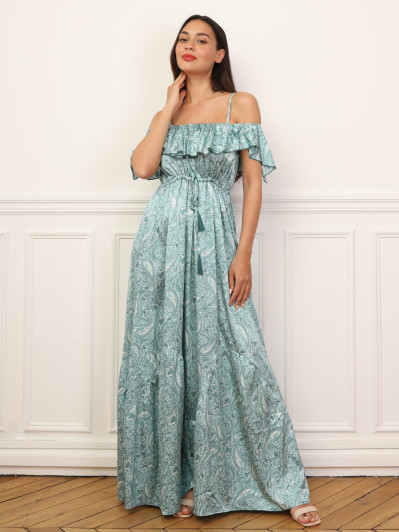 Robe évasée à volants et motif cachemire