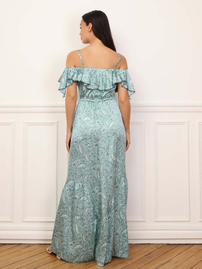 Robe évasée à volants et motif cachemire