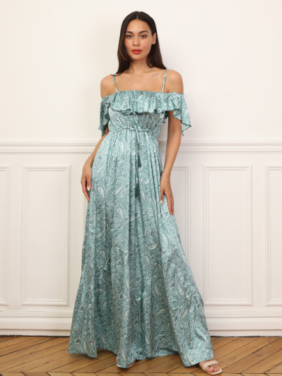 Robe évasée à volants et motif cachemire