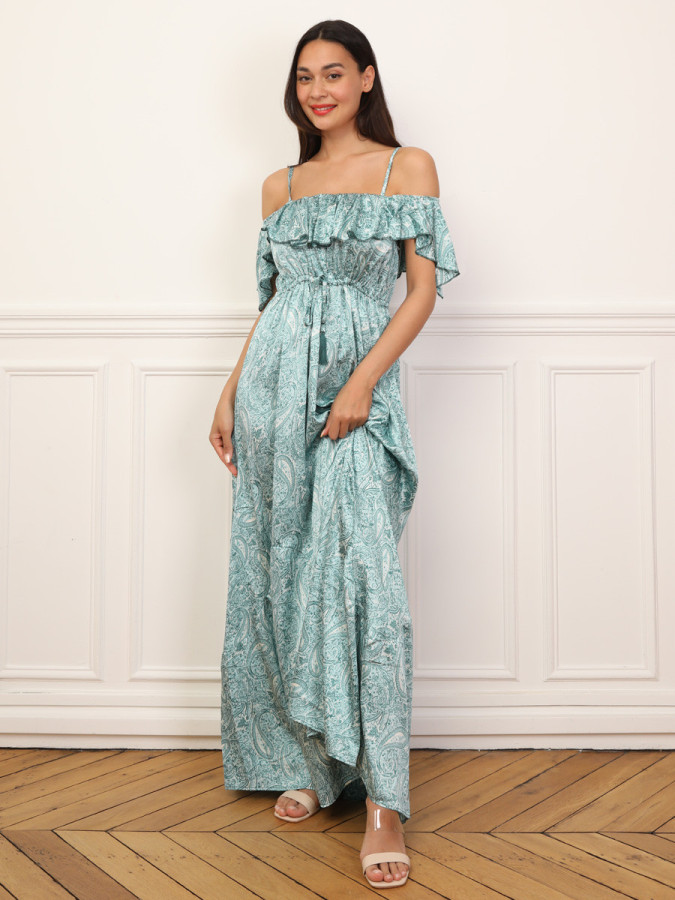 Robe évasée à volants et motif cachemire