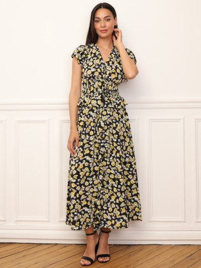 Robe florale à effet corset et volants