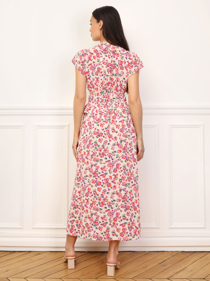 Robe florale à effet corset et volants