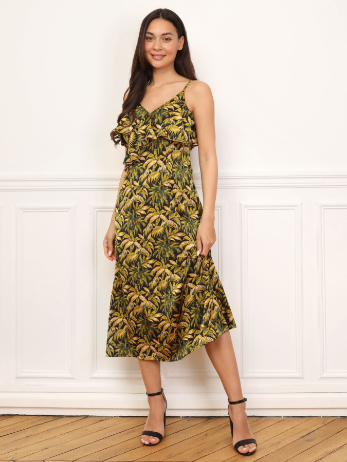 Robe à motif palmiers et volants