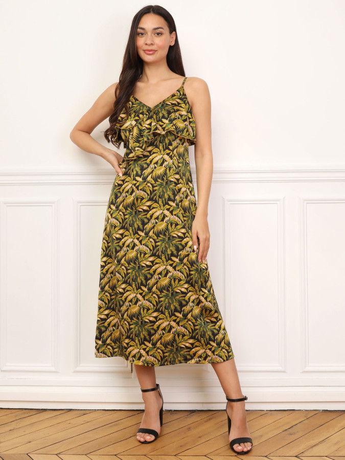 Robe à motif palmiers et volants
