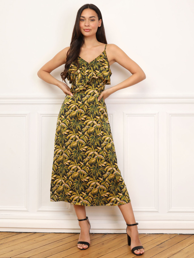 Robe à motif palmiers et volants