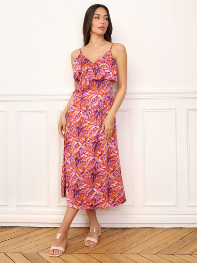 Robe à motif palmiers et volants