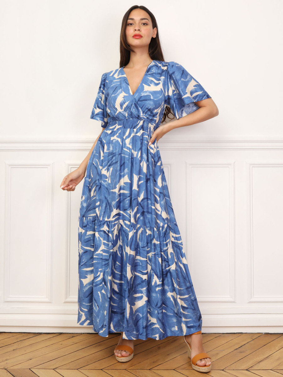 Robe longue évasée à grandes fleurs