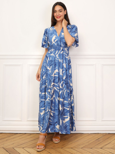 Robe longue évasée à grandes fleurs