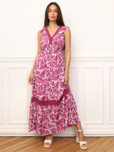 Robe à motif feuilles et dentelle