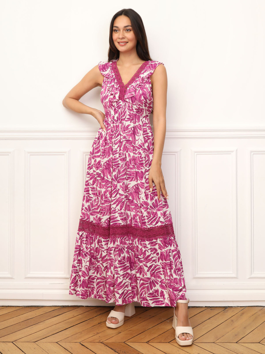 Robe à motif feuilles et dentelle