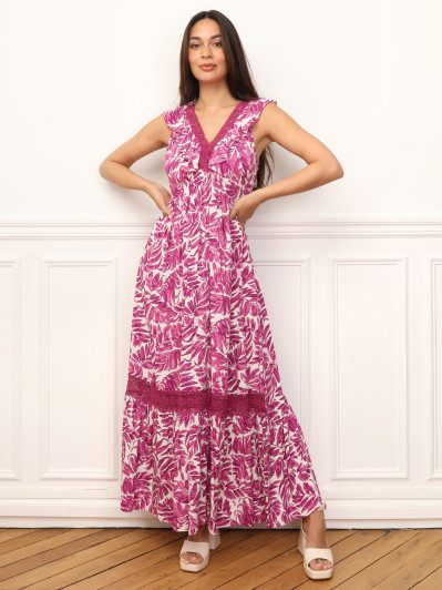 Robe à motif feuilles et dentelle