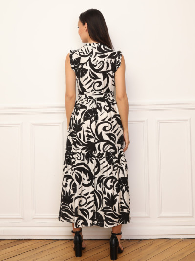 Robe évasée à volants et ceinture