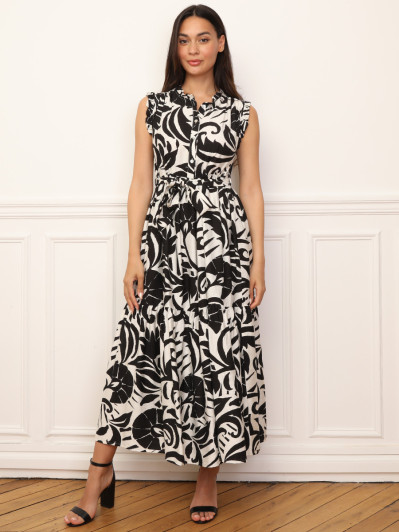 Robe évasée à volants et ceinture