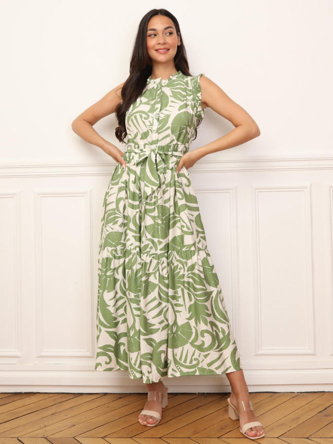 Robe évasée à volants et ceinture