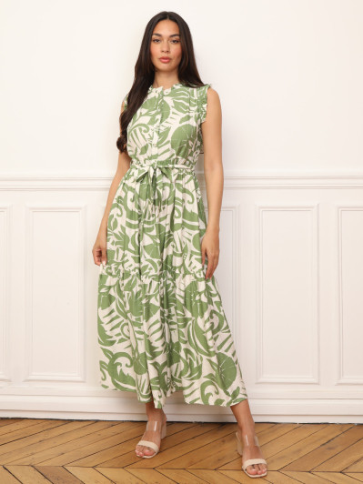 Robe évasée à volants et ceinture