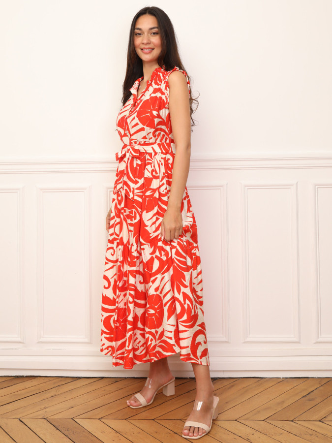 Robe évasée à volants et ceinture