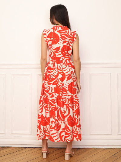 Robe évasée à volants et ceinture