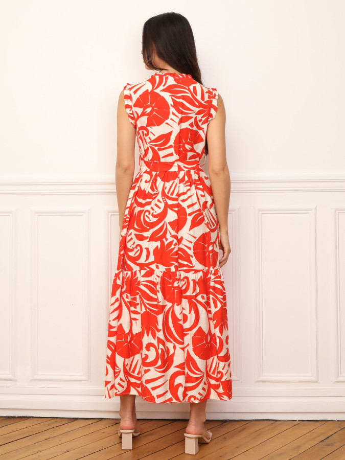 Robe évasée à volants et ceinture