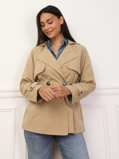 Trench court élastiqué à la taille