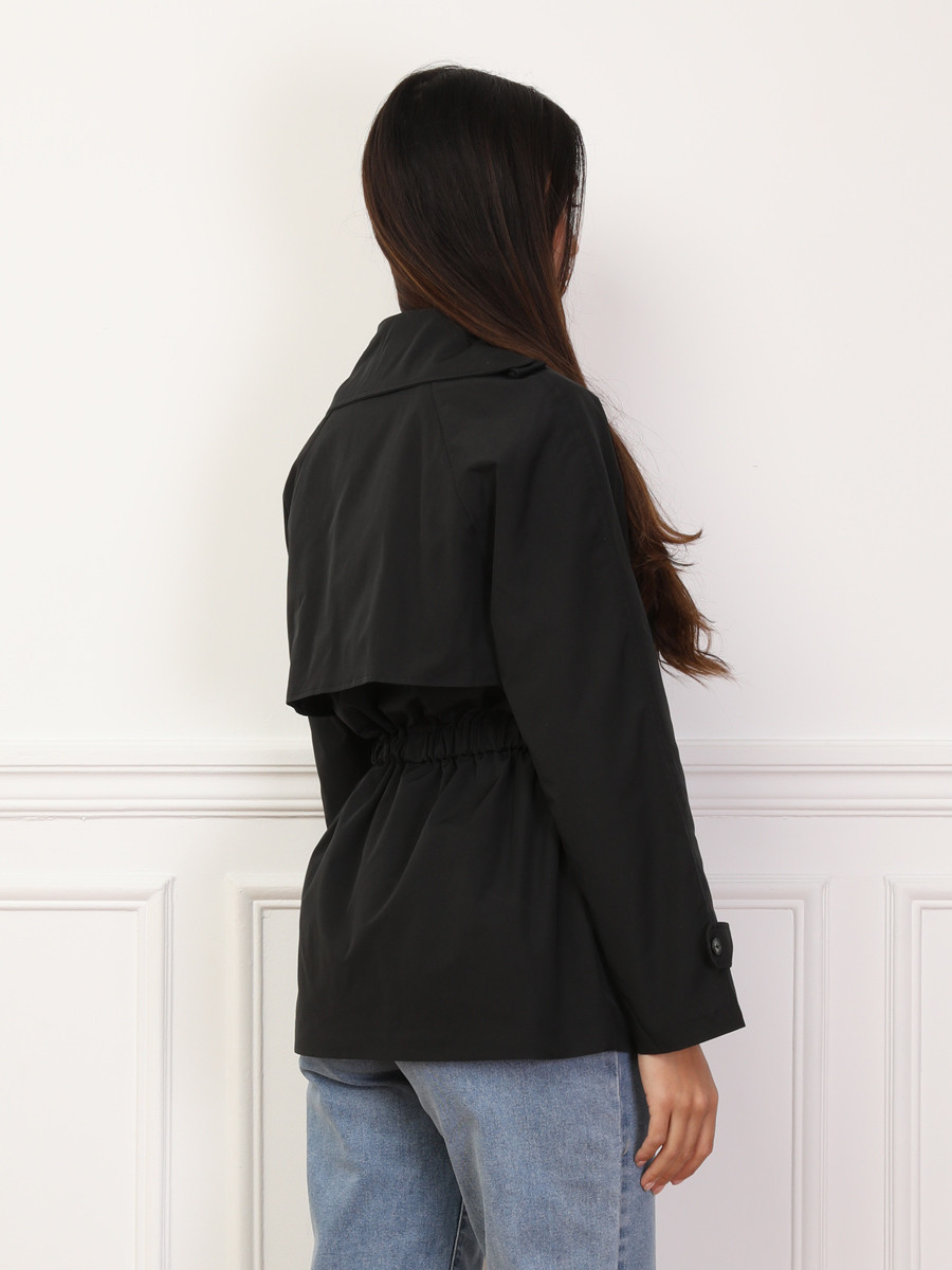 Trench Court élastiqué à La Taille | Longueur 68 Cm, Manches Longues | 100% Polyester, Style Décontracté