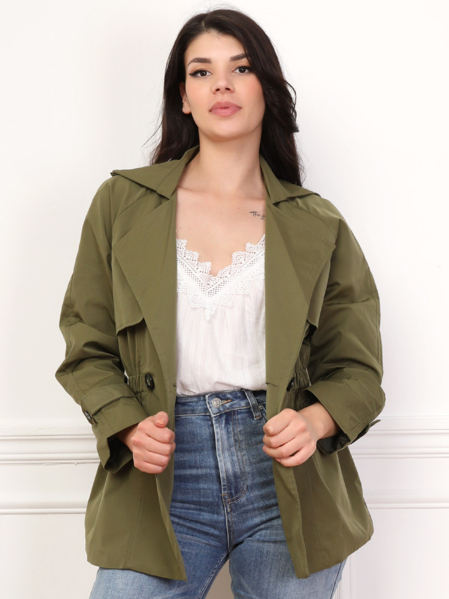 Trench court élastiqué à la taille