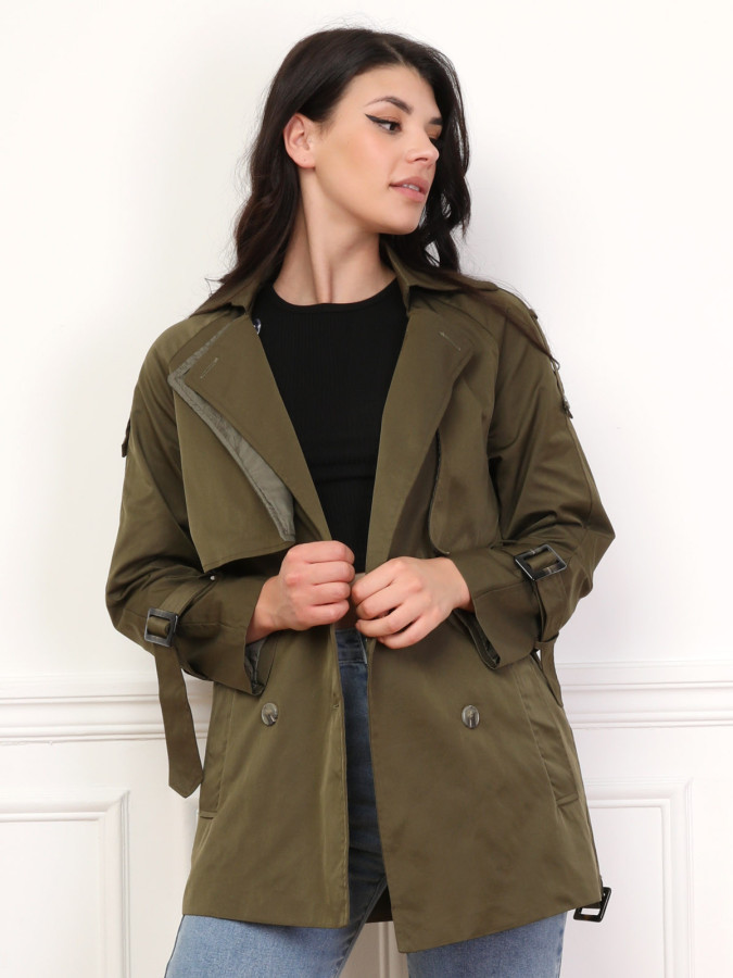 Trench court à double revers de col